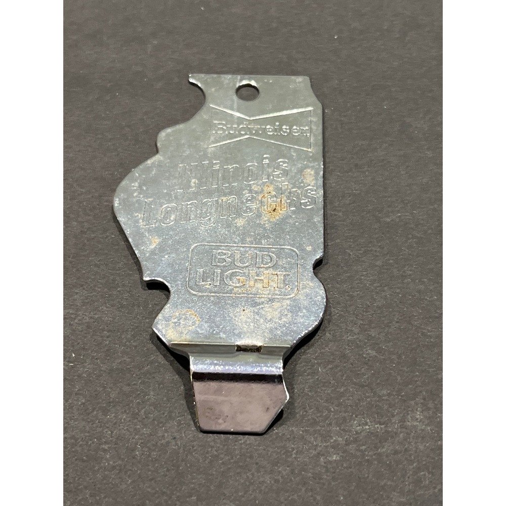 Vintage Budweiser Bud Light Illinois Longnecks State Shaped Bottle Opener Metal